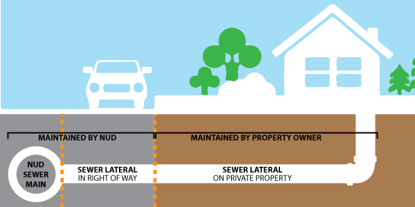 a graphic of sewer pipes indicating what part of the sewer line is owned by the property owner and which is owned by the water company